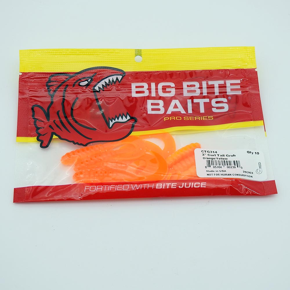 Big Bite Baits Curl Tail Grub - Orange Yellow / 3