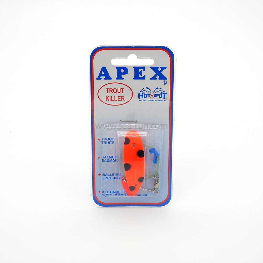 apex lures for lake trout Hot Spot Lures Apex Trout Killer Flame Orange with Black Dot / 1.5"