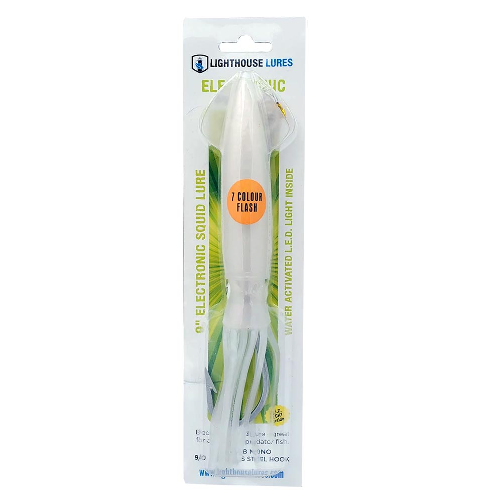 Lighthouse Lures Electronic Flashing LED Squid Lure - White Monster / 7
