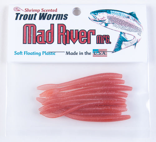 Mad River Shrimp Scented Trout Worms 10 Pack - Red Worm / 2 1/4