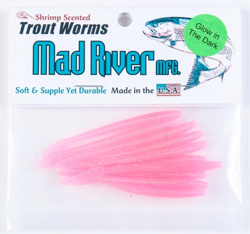 Mad River Shrimp Scented Trout Worms 10 Pack - Glow Pink / 2 1/4