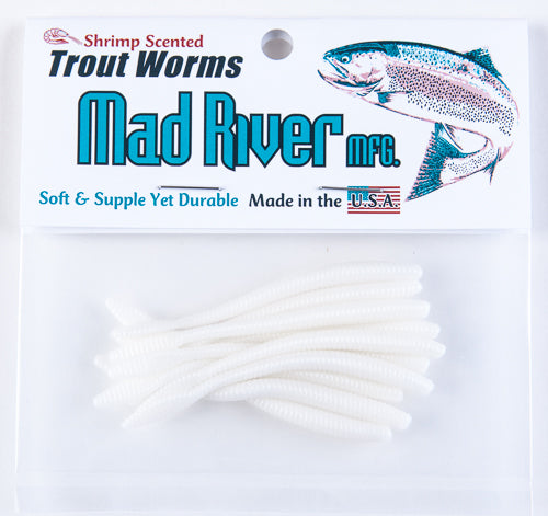 Mad River Shrimp Scented Trout Worms 10 Pack - White Shad / 2 1/4