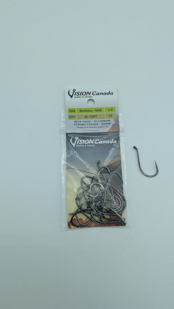 barbless hooks for sea fishing Vision Canada Barbless Beak Hook BL-100T 1/0 / 100 Pack