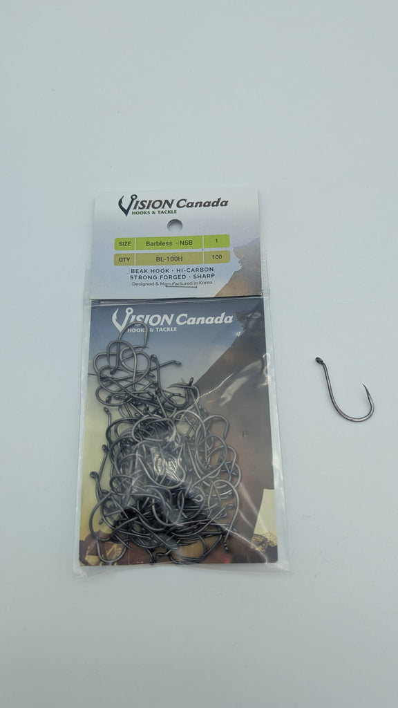 Vision Canada Barbless Beak Hook BL-100T 1/0 / 100 Pack Vision Canada Barbless Beak Hook BL-100T 1/0 / 100 Pack