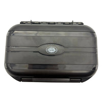 Black suitcase with a visible brand logo on a white background