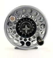 Fly fishing reel with Galvan logo on a white background