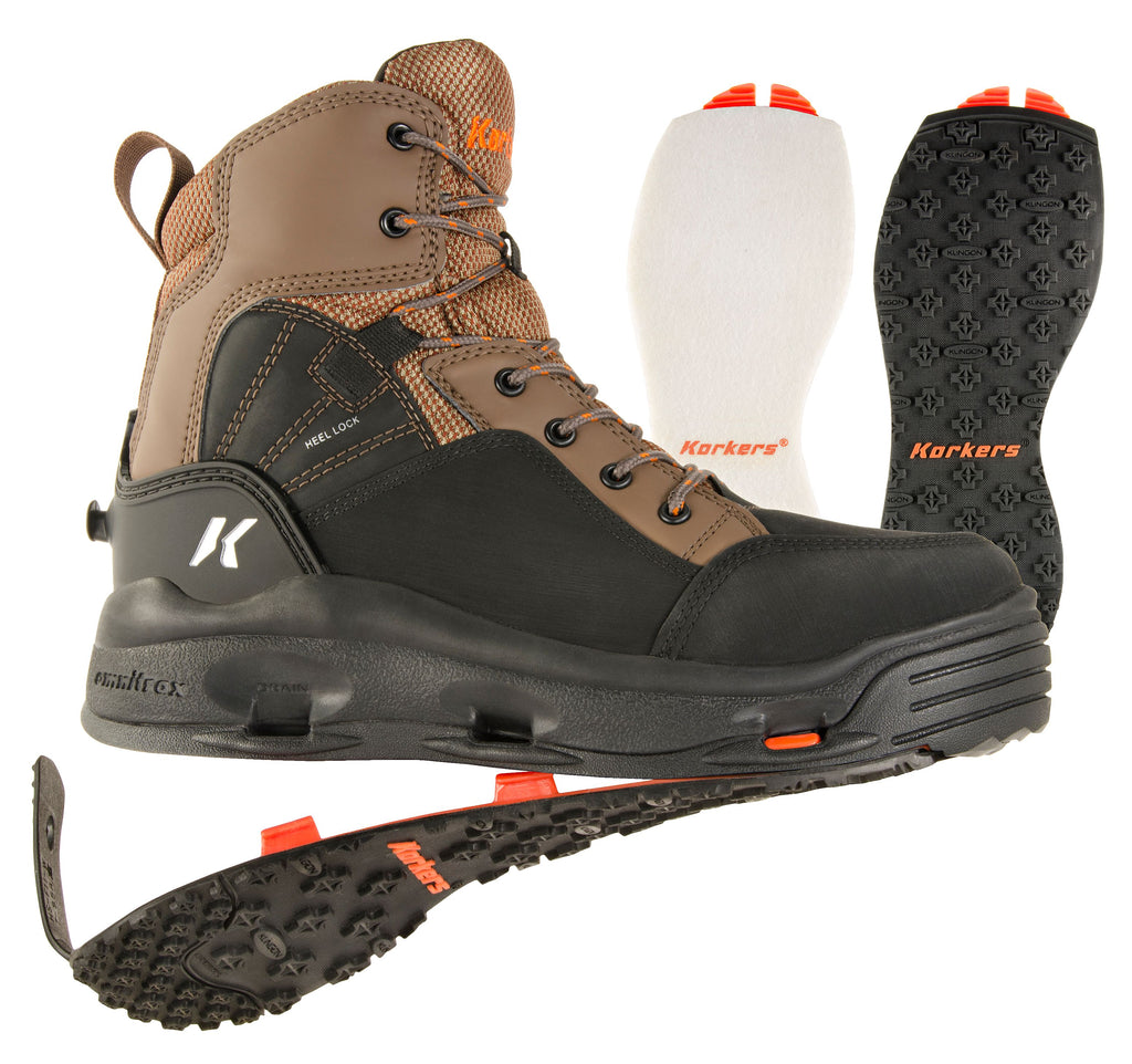 Korkers Buckskin Wading Boots Mens With Felt and Kling-On Soles